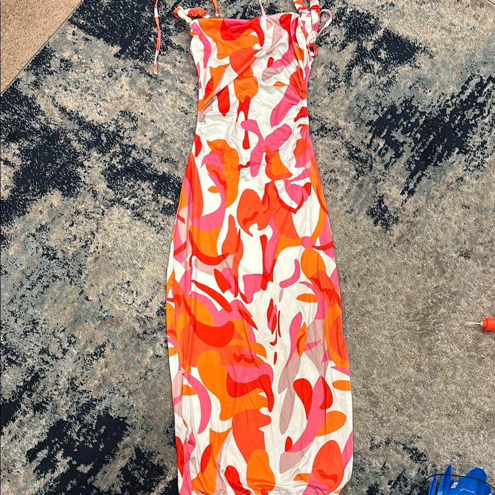 Marble Print Tie Back Midi Dress